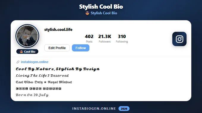 Stylish Cool Bio for Instagram