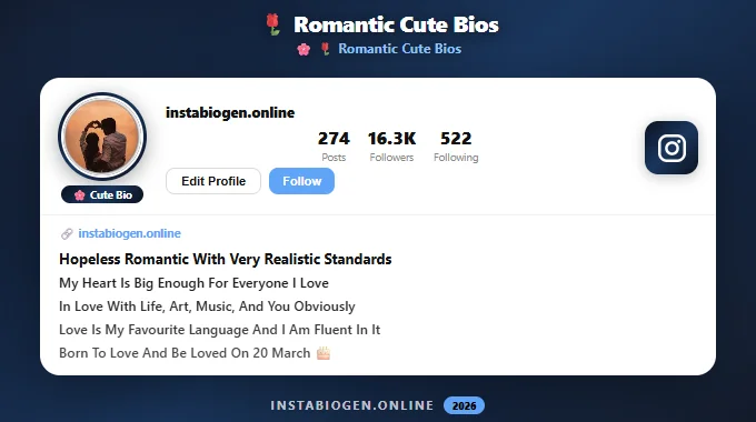 Romantic Cute Instagram Bios